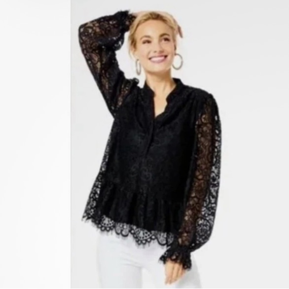 Lilly Pulitzer Jacelynne Black Lace Blouse